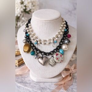Plunder Multi Strand Charm Necklace Pearl Turquoise Eclectic Statement Jewelry